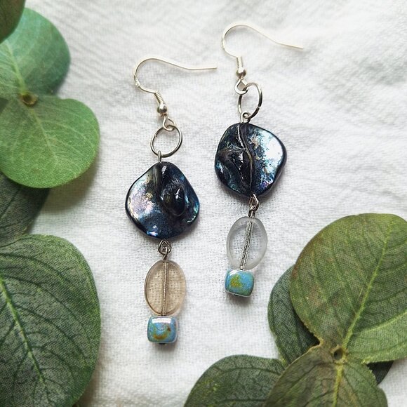 Black Pearl Dangle Earrings – Ocean Inspired Boho Earrings, Coastal Grunge - Picture 7 of 7